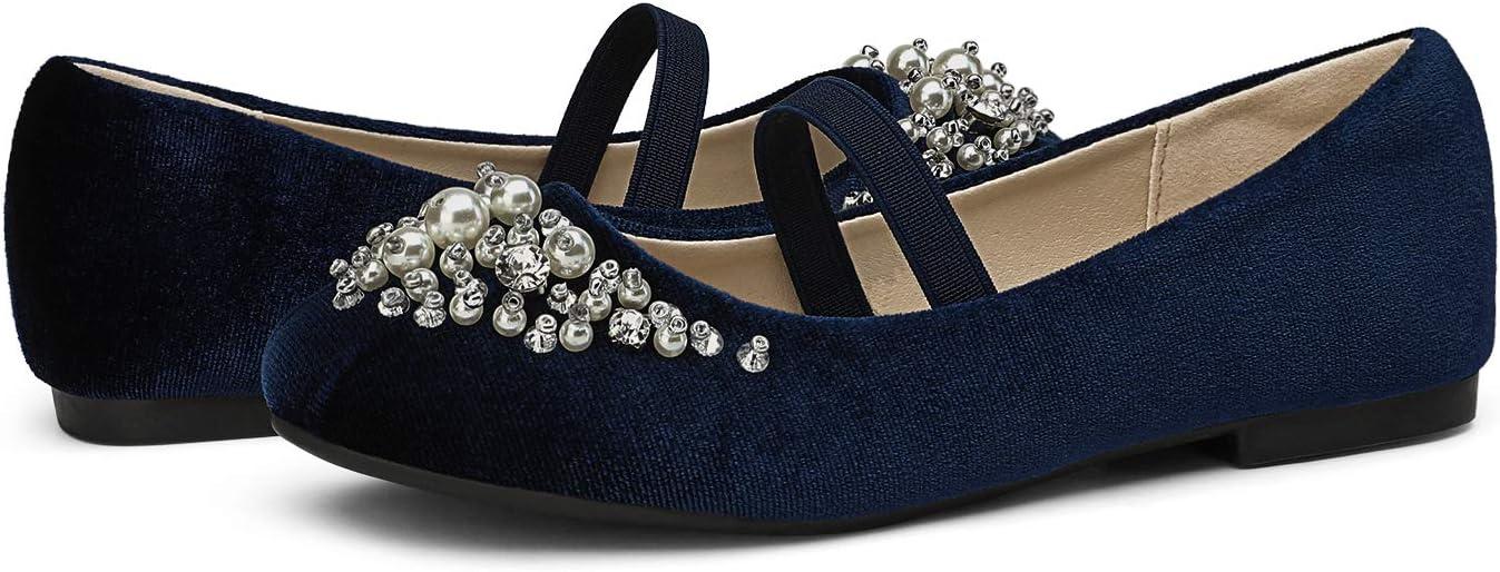 imageDREAM PAIRS Girls Ballet Flats Flower Shoes Mary Jane Ballerina Flat Dress Shoes for DailyWeddingPartyNavySuede