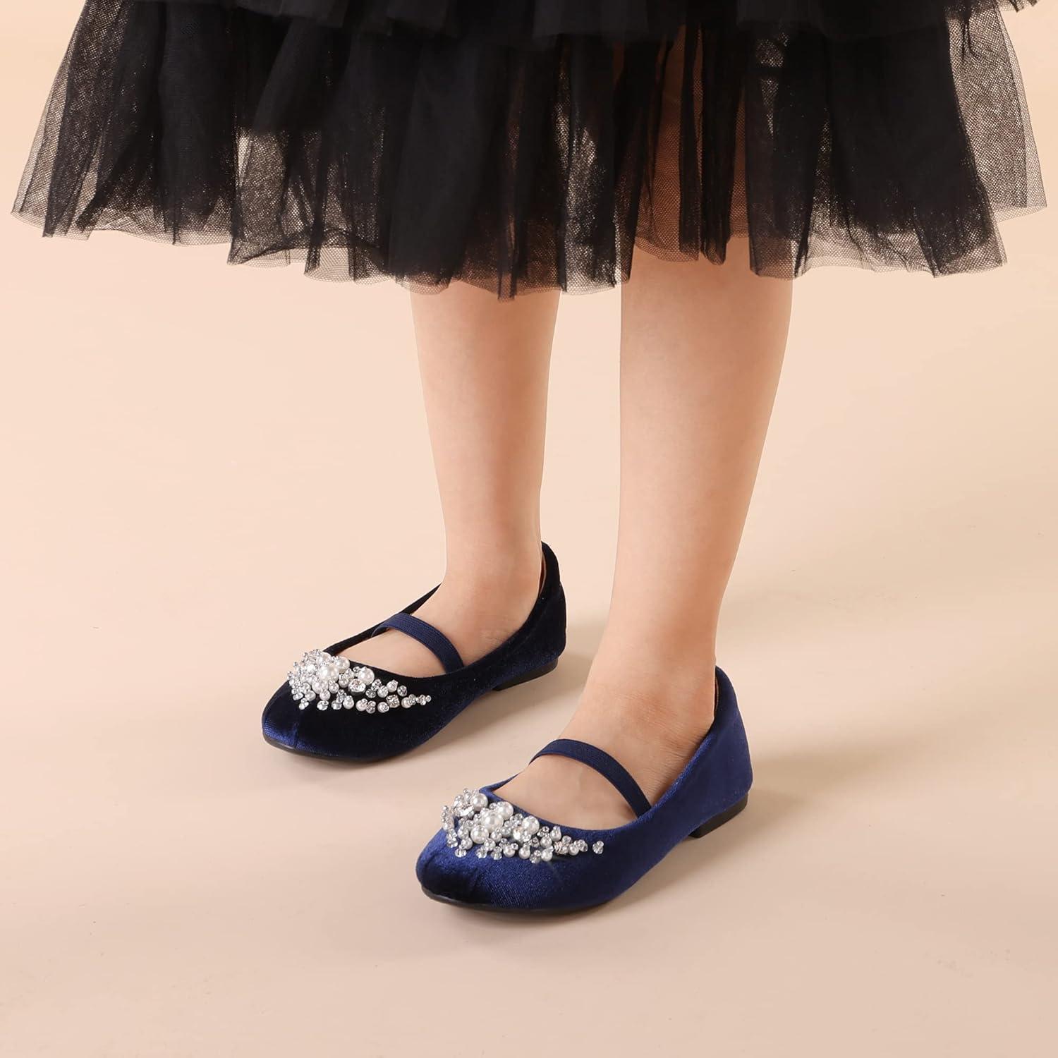 imageDREAM PAIRS Girls Ballet Flats Flower Shoes Mary Jane Ballerina Flat Dress Shoes for DailyWeddingPartyNavySuede