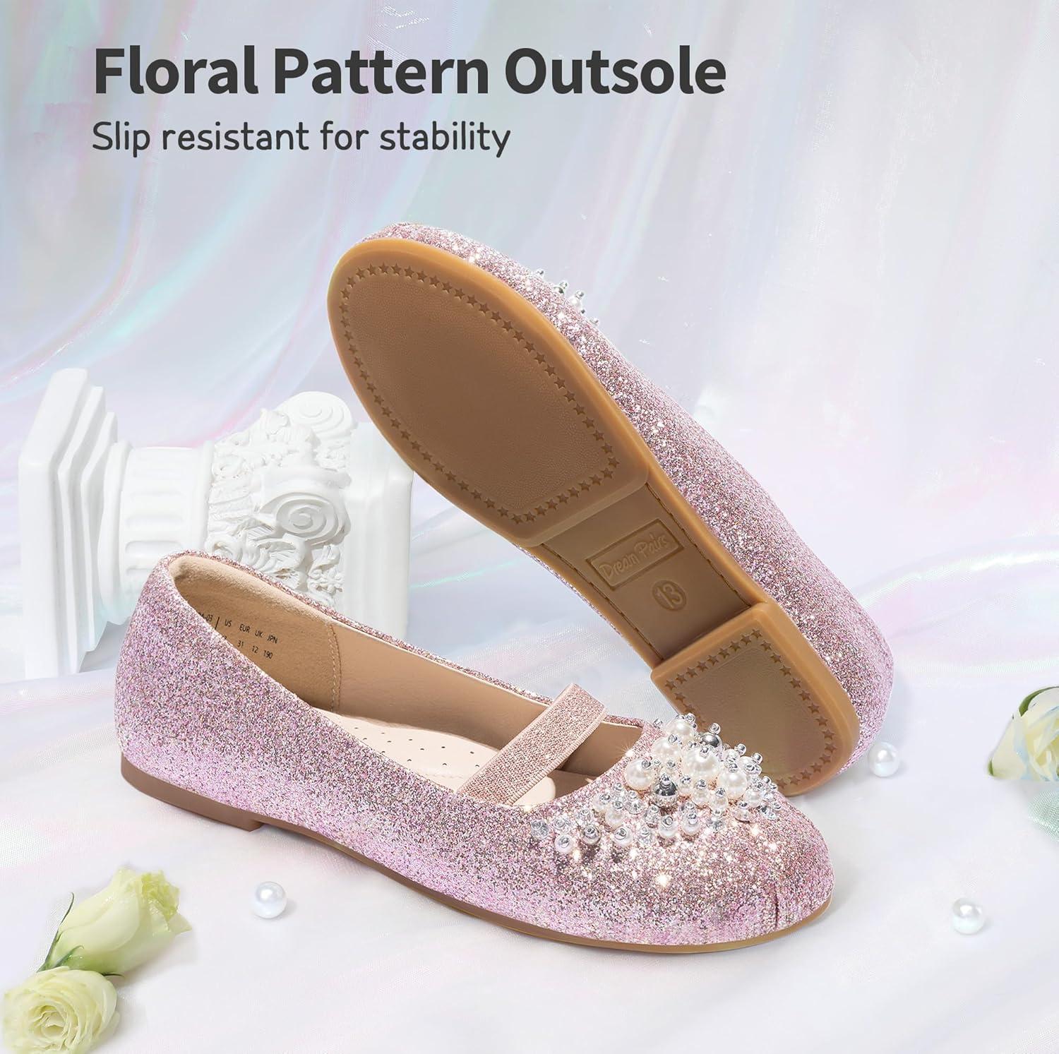 imageDREAM PAIRS Girls Ballet Flats Flower Shoes Mary Jane Ballerina Flat Dress Shoes for DailyWeddingPartyPinkGlitter