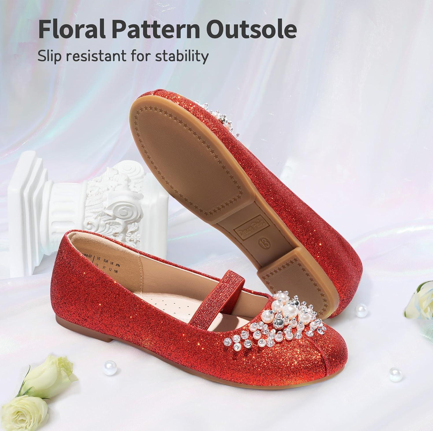 imageDREAM PAIRS Girls Ballet Flats Flower Shoes Mary Jane Ballerina Flat Dress Shoes for DailyWeddingPartyRedGlitter