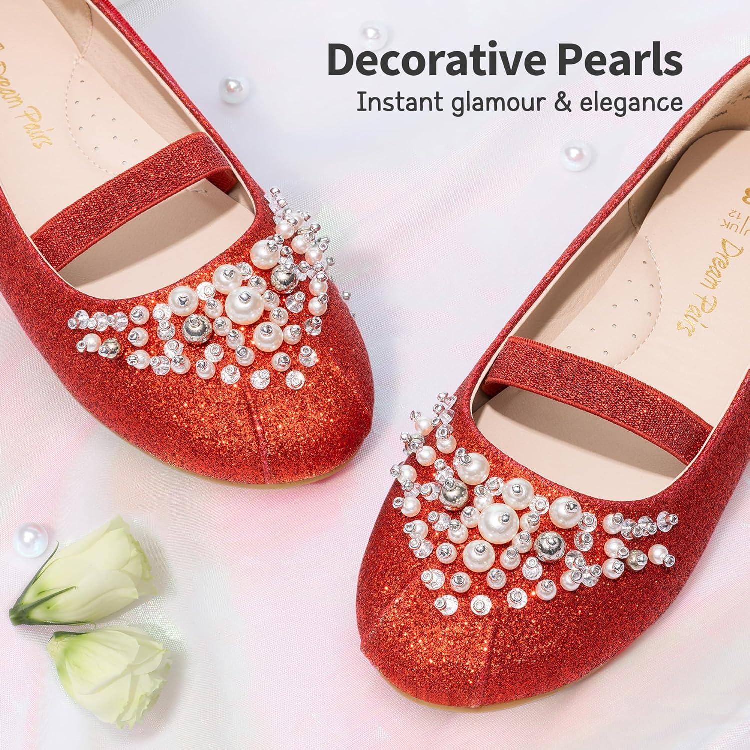 imageDREAM PAIRS Girls Ballet Flats Flower Shoes Mary Jane Ballerina Flat Dress Shoes for DailyWeddingPartyRedGlitter