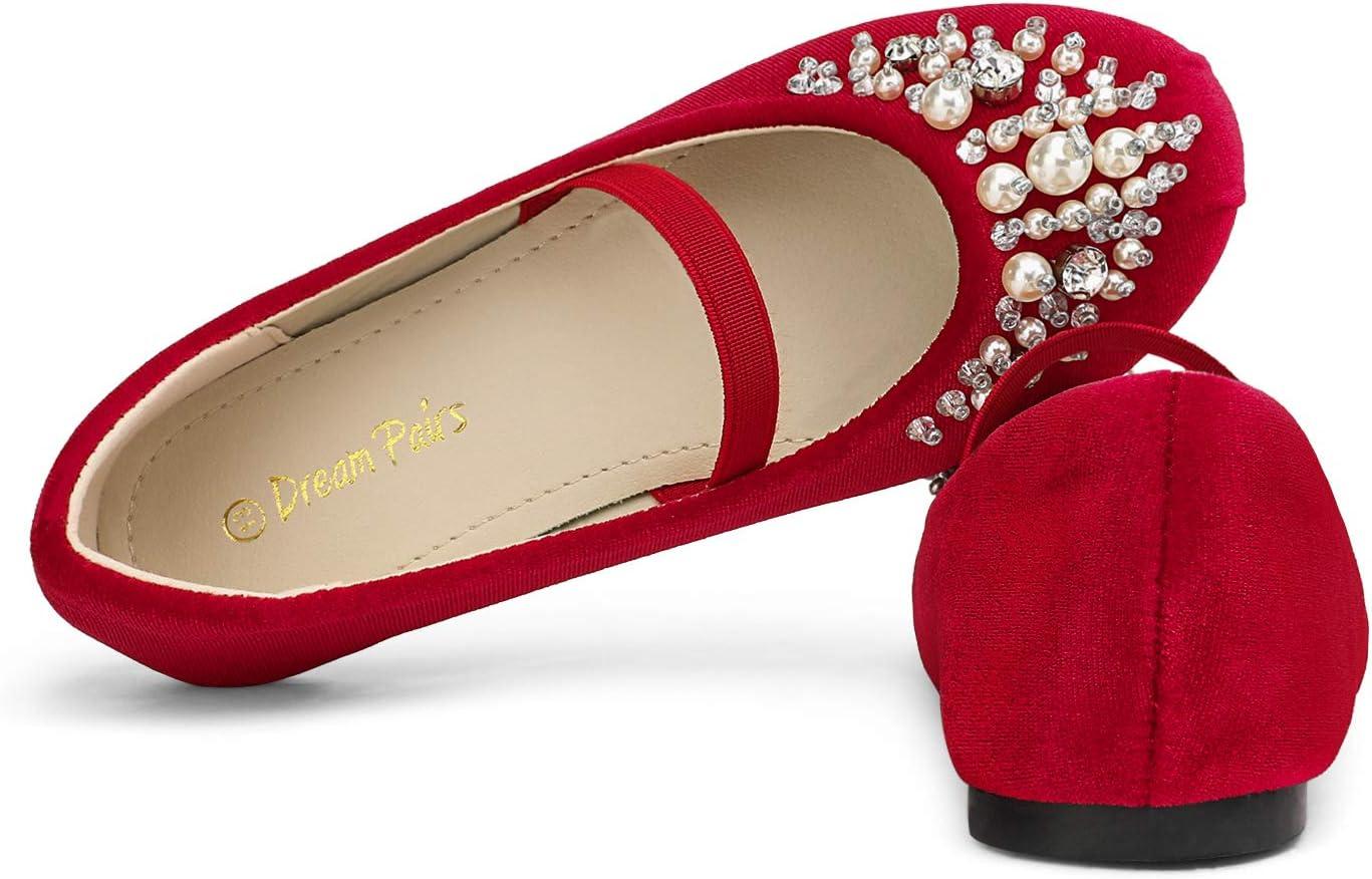 imageDREAM PAIRS Girls Ballet Flats Flower Shoes Mary Jane Ballerina Flat Dress Shoes for DailyWeddingPartyRedSuede