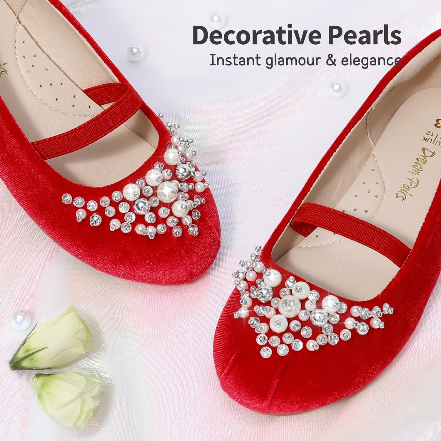 imageDREAM PAIRS Girls Ballet Flats Flower Shoes Mary Jane Ballerina Flat Dress Shoes for DailyWeddingPartyRedSuede
