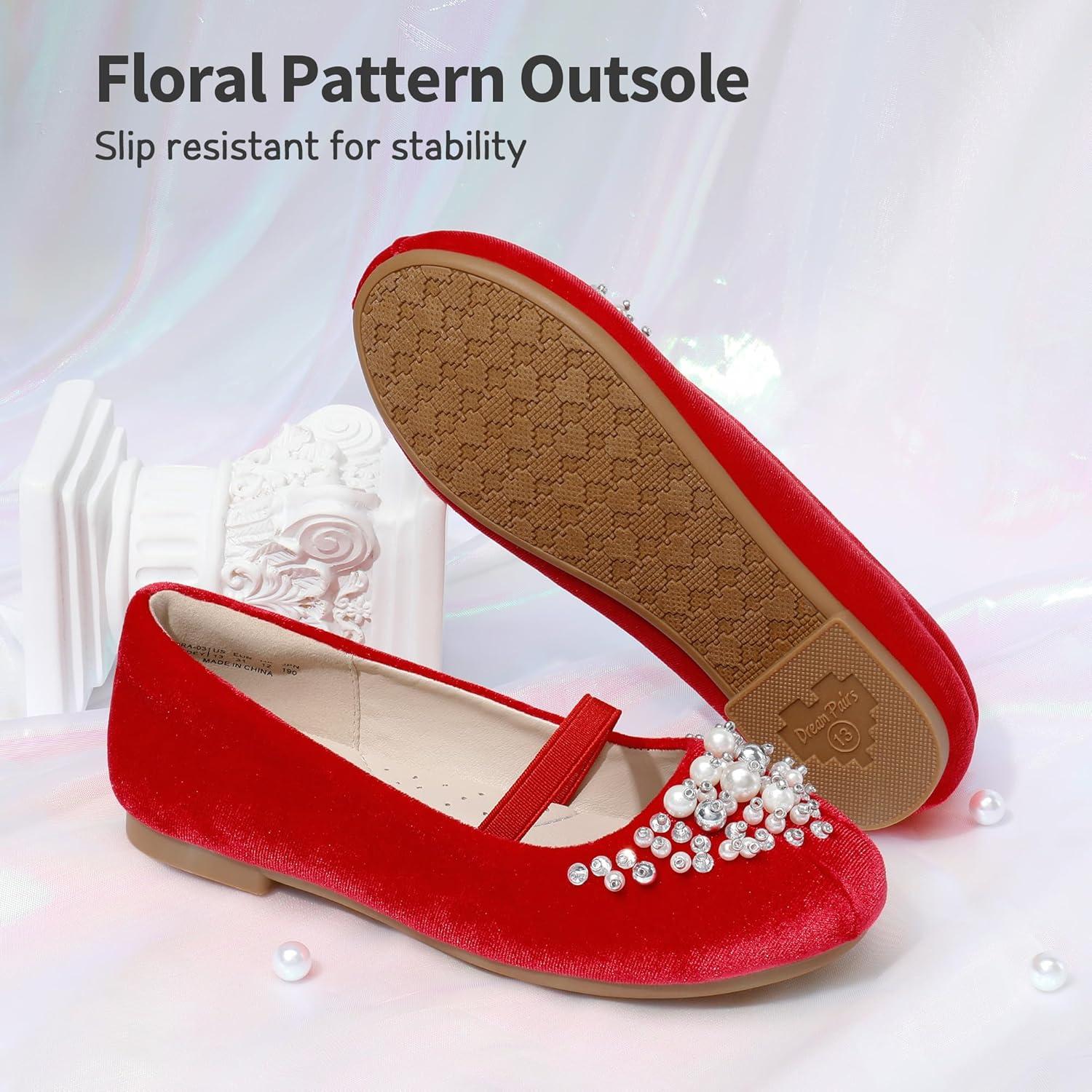 imageDREAM PAIRS Girls Ballet Flats Flower Shoes Mary Jane Ballerina Flat Dress Shoes for DailyWeddingPartyRedSuede