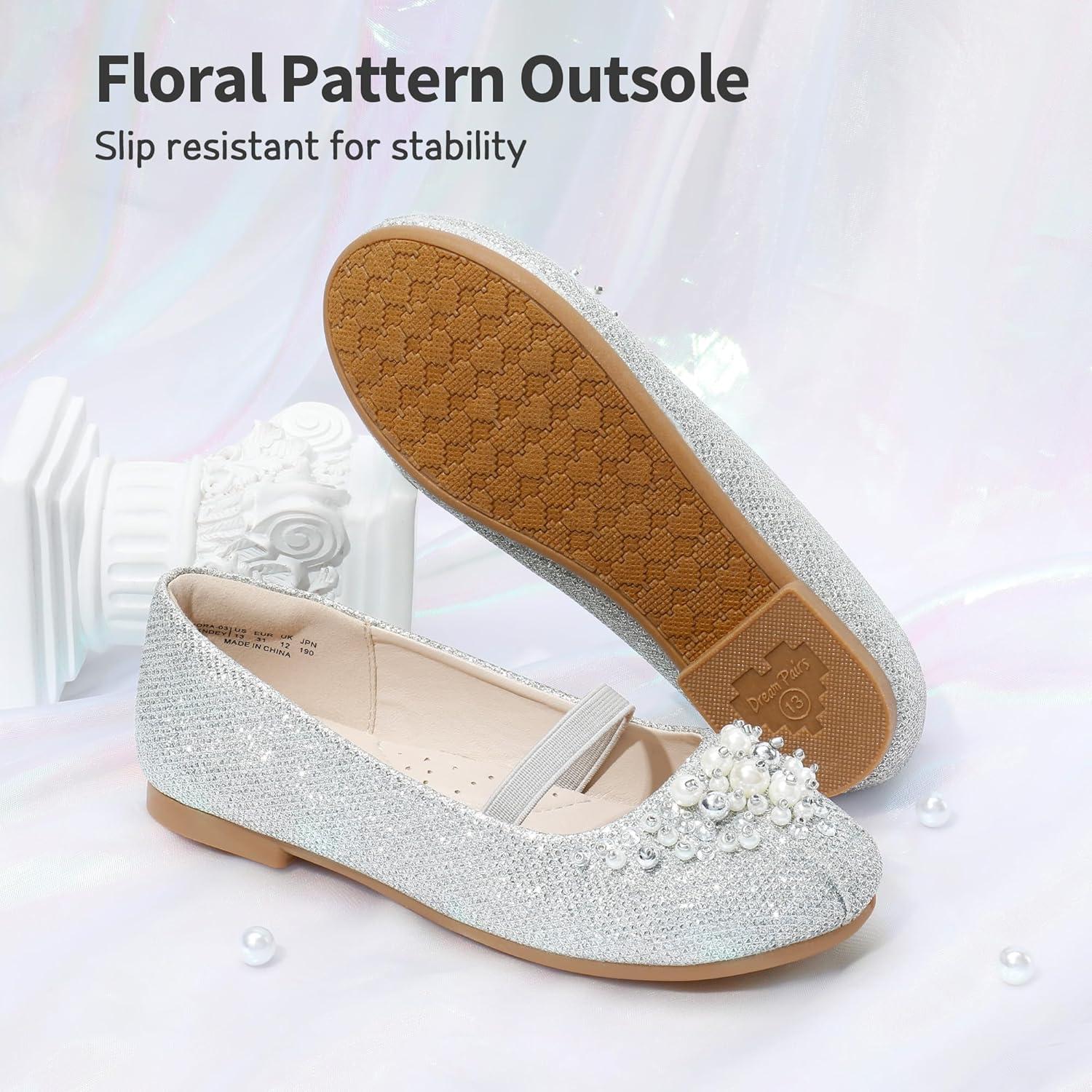 imageDREAM PAIRS Girls Ballet Flats Flower Shoes Mary Jane Ballerina Flat Dress Shoes for DailyWeddingPartySilverGlitter