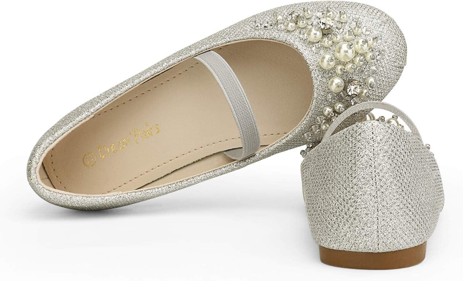 imageDREAM PAIRS Girls Ballet Flats Flower Shoes Mary Jane Ballerina Flat Dress Shoes for DailyWeddingPartySilverGlitter