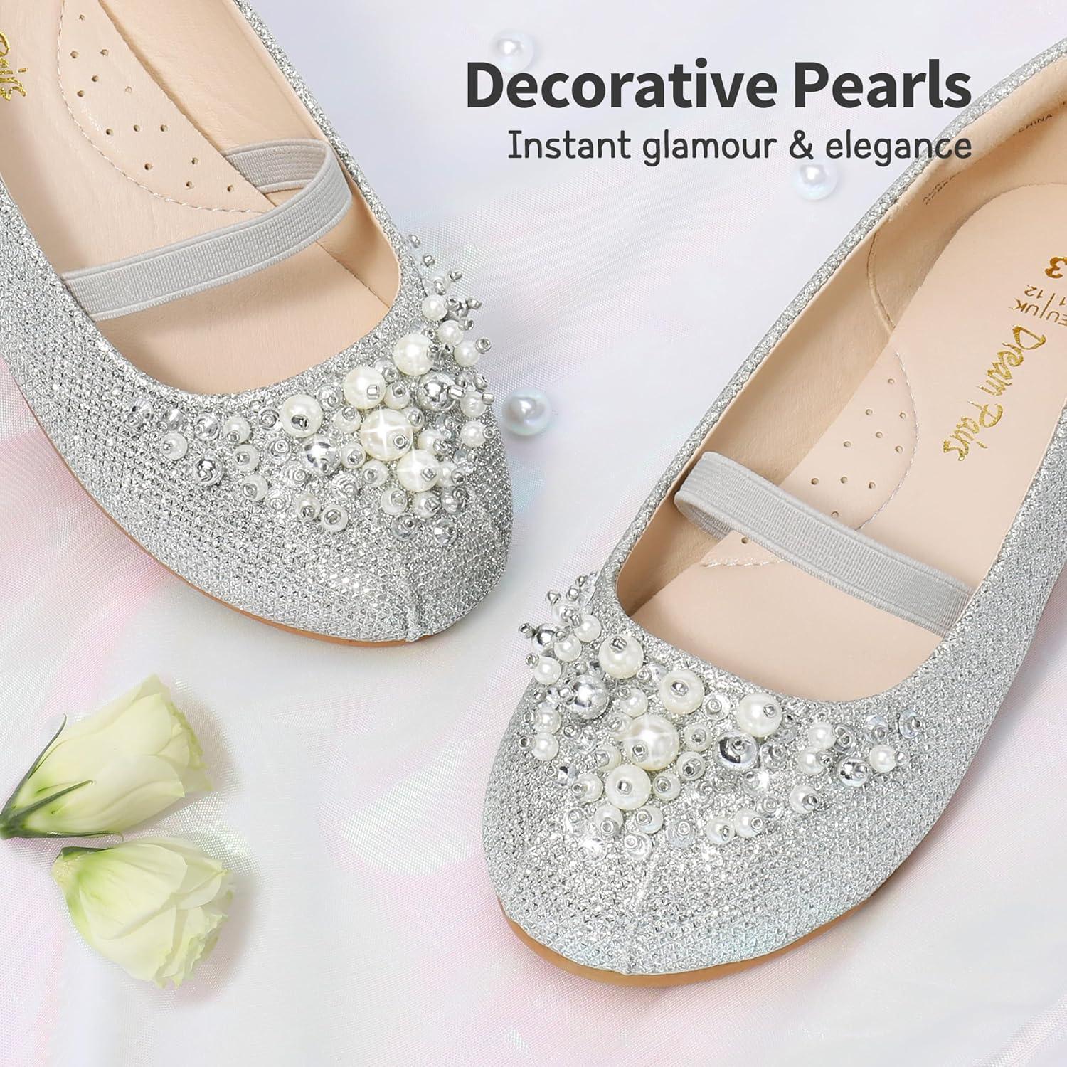 imageDREAM PAIRS Girls Ballet Flats Flower Shoes Mary Jane Ballerina Flat Dress Shoes for DailyWeddingPartySilverGlitter