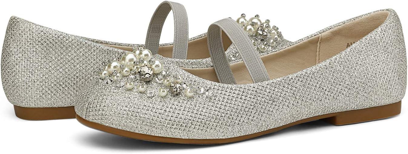 imageDREAM PAIRS Girls Ballet Flats Flower Shoes Mary Jane Ballerina Flat Dress Shoes for DailyWeddingPartySilverGlitter