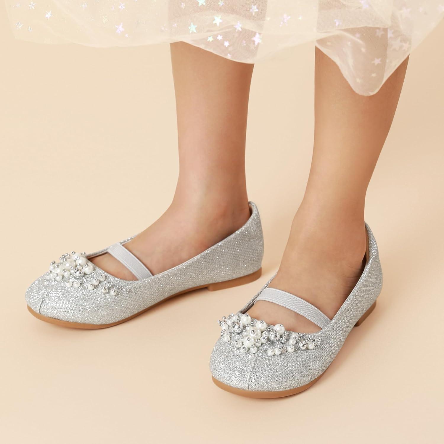 imageDREAM PAIRS Girls Ballet Flats Flower Shoes Mary Jane Ballerina Flat Dress Shoes for DailyWeddingPartySilverGlitter