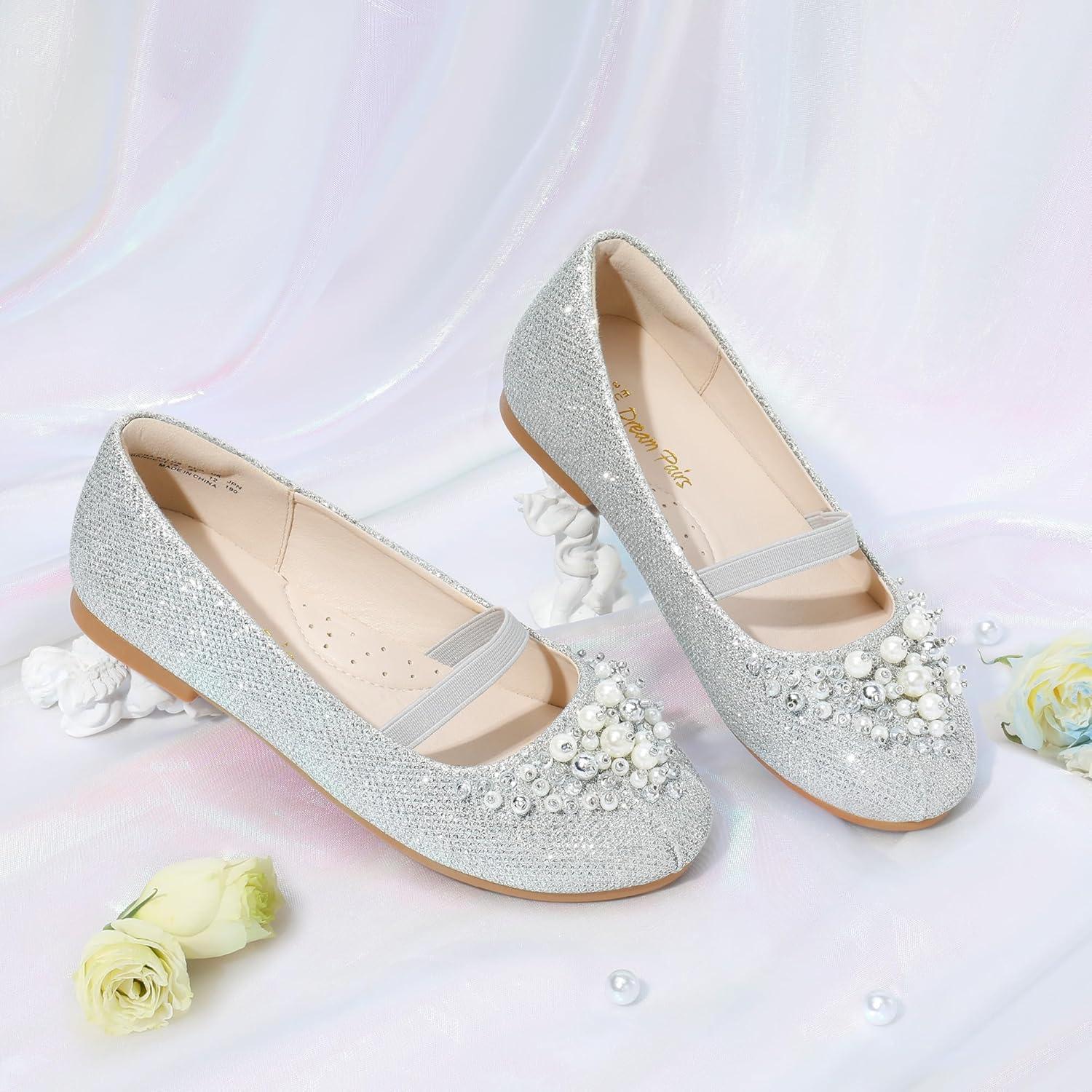imageDREAM PAIRS Girls Ballet Flats Flower Shoes Mary Jane Ballerina Flat Dress Shoes for DailyWeddingPartySilverGlitter
