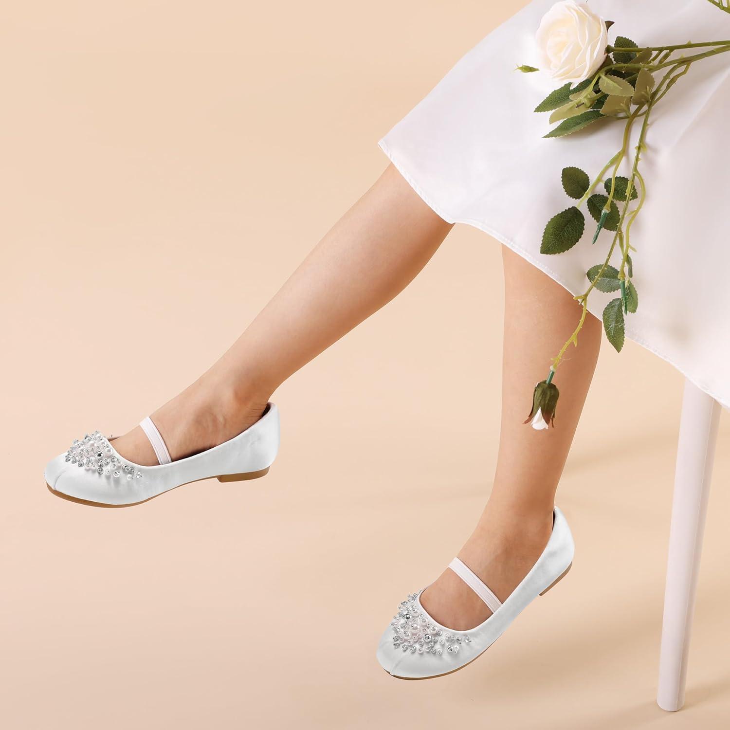 imageDREAM PAIRS Girls Ballet Flats Flower Shoes Mary Jane Ballerina Flat Dress Shoes for DailyWeddingPartyWhite