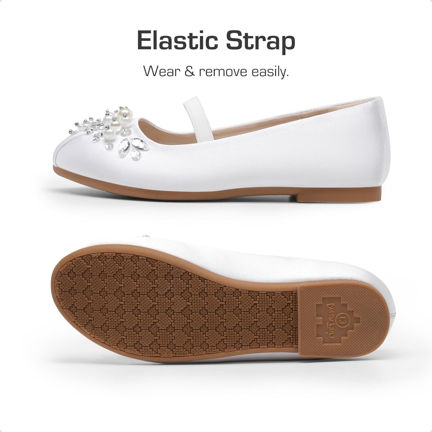 imageDREAM PAIRS Girls Ballet Flats Flower Shoes Mary Jane Ballerina Flat Dress Shoes for DailyWeddingPartyWhiteSatin