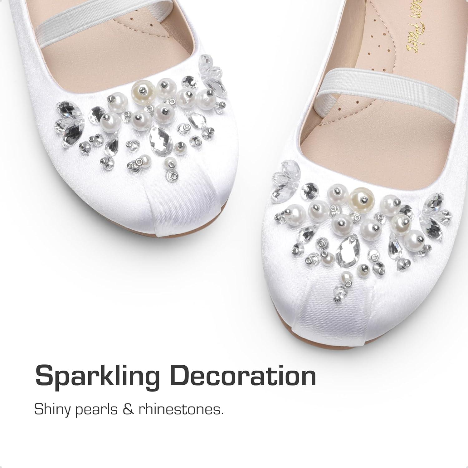imageDREAM PAIRS Girls Ballet Flats Flower Shoes Mary Jane Ballerina Flat Dress Shoes for DailyWeddingPartyWhiteSatin