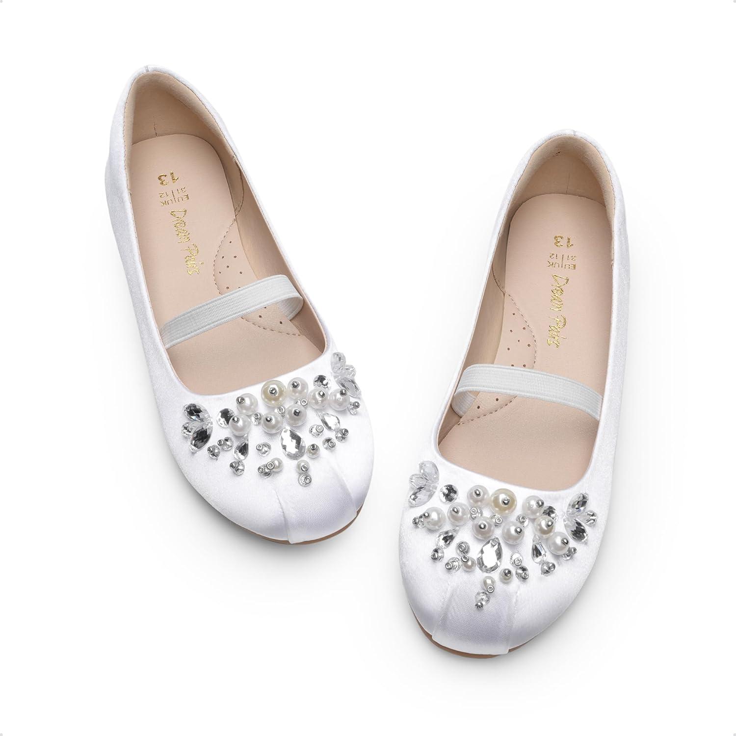 imageDREAM PAIRS Girls Ballet Flats Flower Shoes Mary Jane Ballerina Flat Dress Shoes for DailyWeddingPartyWhiteSatin