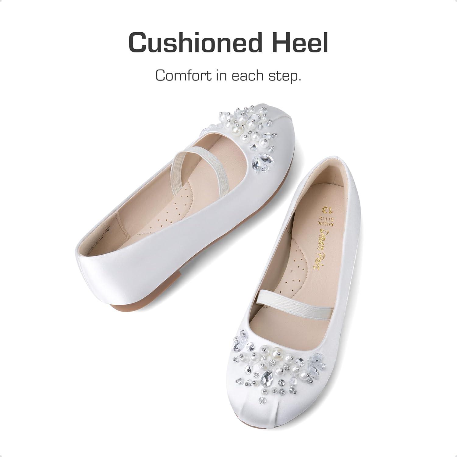 imageDREAM PAIRS Girls Ballet Flats Flower Shoes Mary Jane Ballerina Flat Dress Shoes for DailyWeddingPartyWhiteSatin