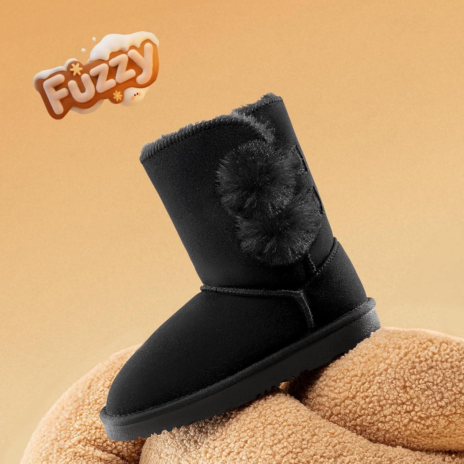 imageDREAM PAIRS Girls Boots Kids Boys Winter Snow Suede Mid Calf Boots Faux Fur Lined FuzzyChic Kids Lolly for Little KidBig KidAll Black
