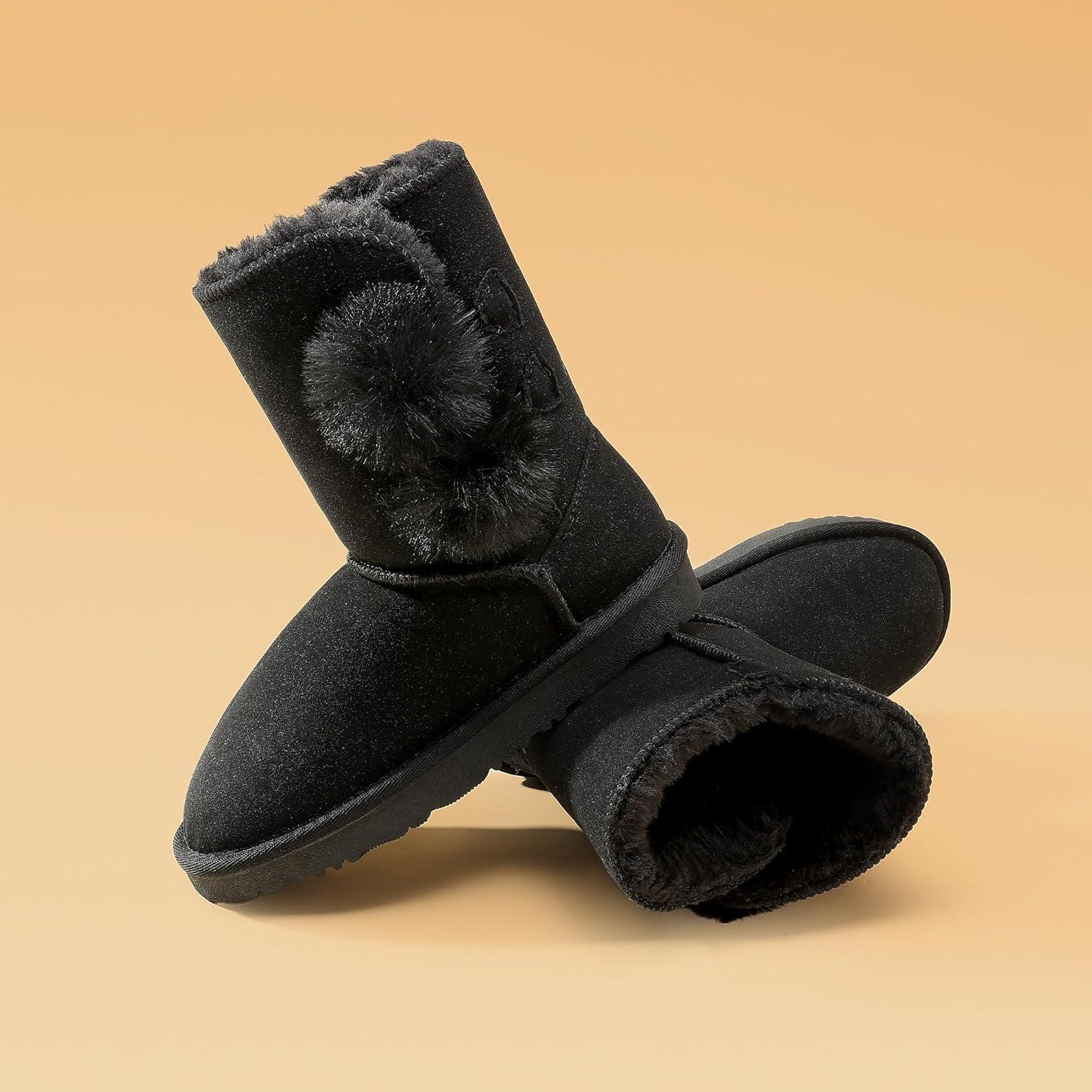 imageDREAM PAIRS Girls Boots Kids Boys Winter Snow Suede Mid Calf Boots Faux Fur Lined FuzzyChic Kids Lolly for Little KidBig KidAll Black