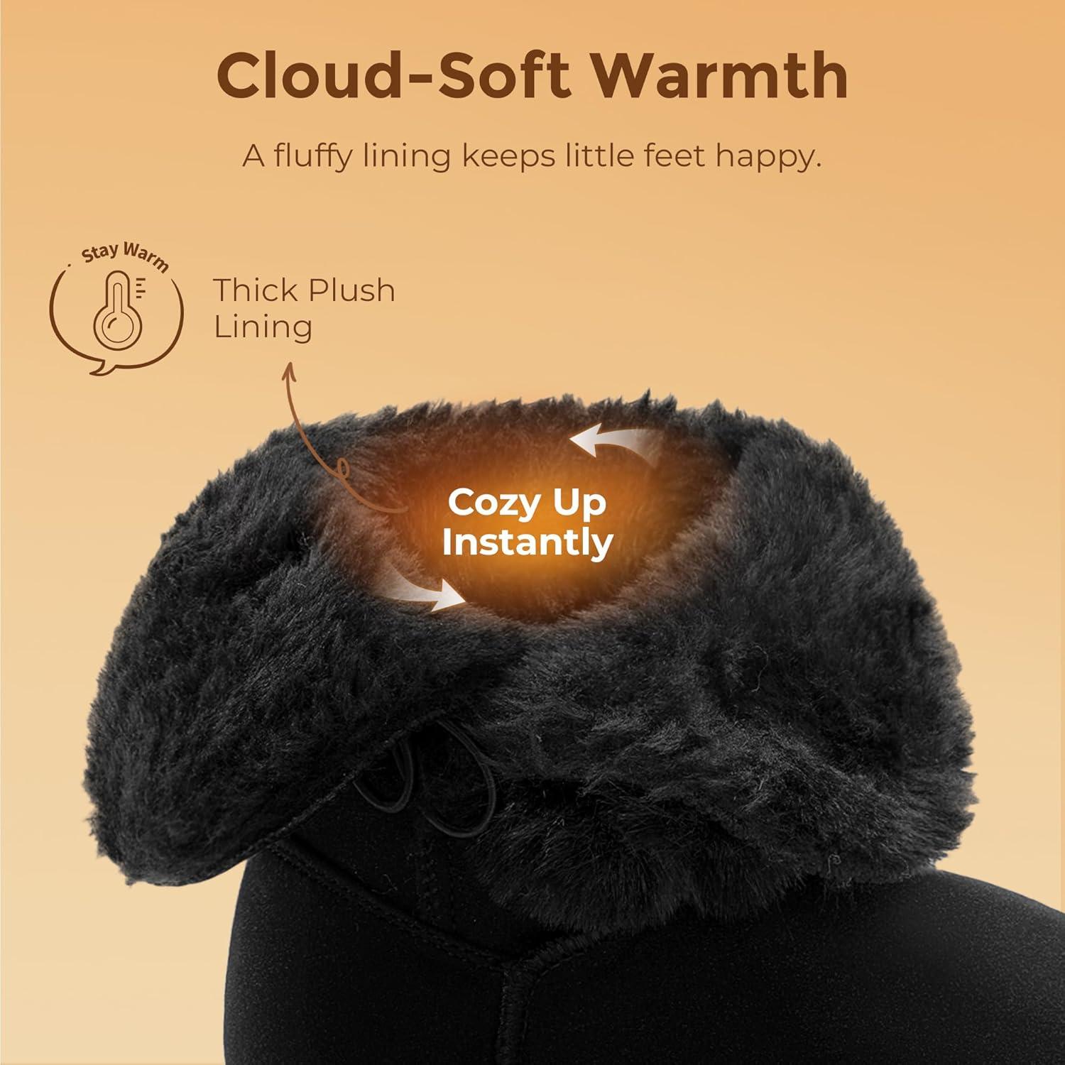 imageDREAM PAIRS Girls Boots Kids Boys Winter Snow Suede Mid Calf Boots Faux Fur Lined FuzzyChic Kids Lolly for Little KidBig KidAll Black