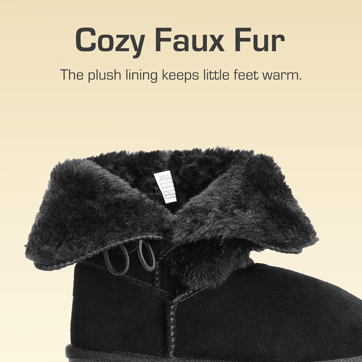 imageDREAM PAIRS Girls Boots Kids Boys Winter Snow Suede Mid Calf Boots Faux Fur Lined FuzzyChic Kids Lolly for Little KidBig KidBlack