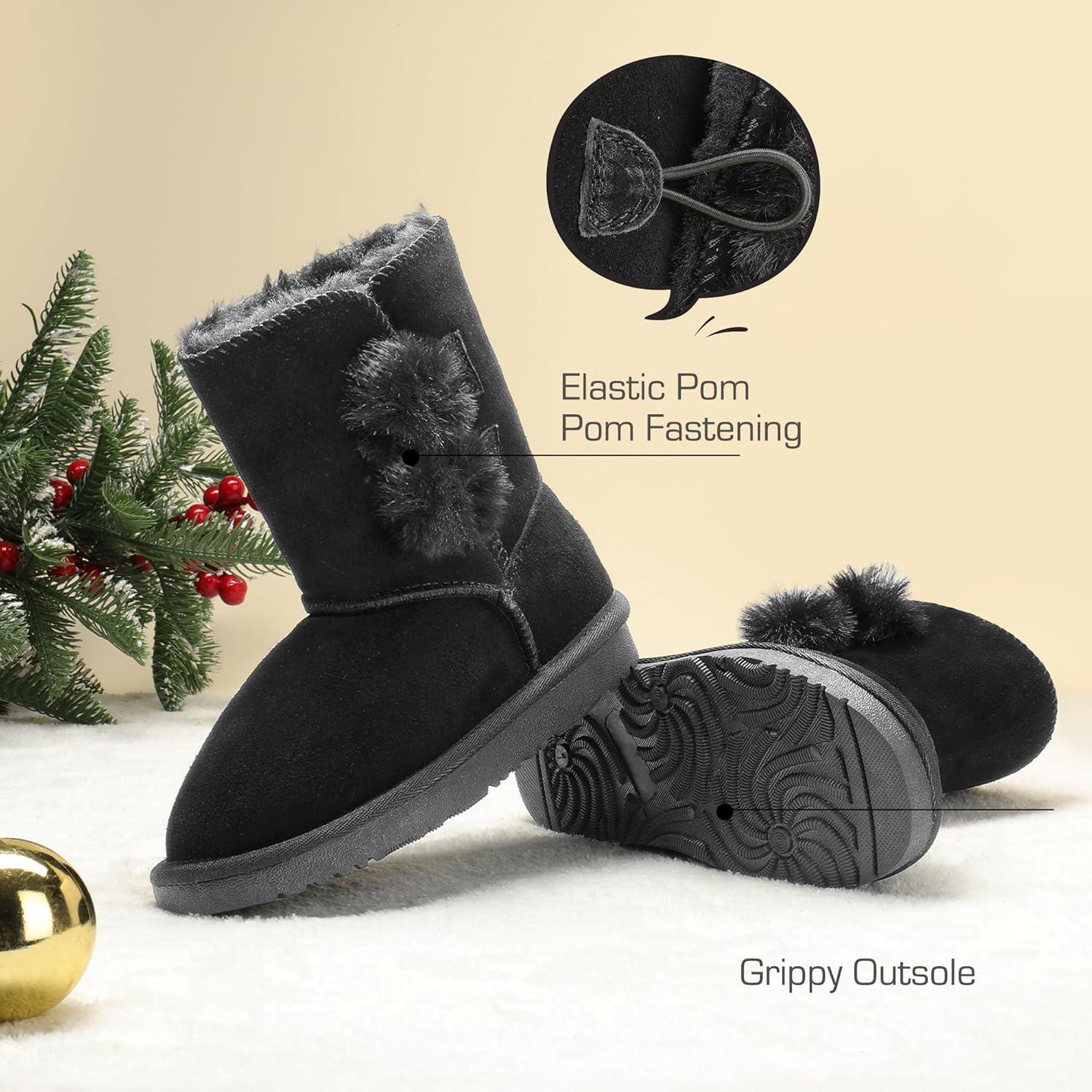 imageDREAM PAIRS Girls Boots Kids Boys Winter Snow Suede Mid Calf Boots Faux Fur Lined FuzzyChic Kids Lolly for Little KidBig KidBlack