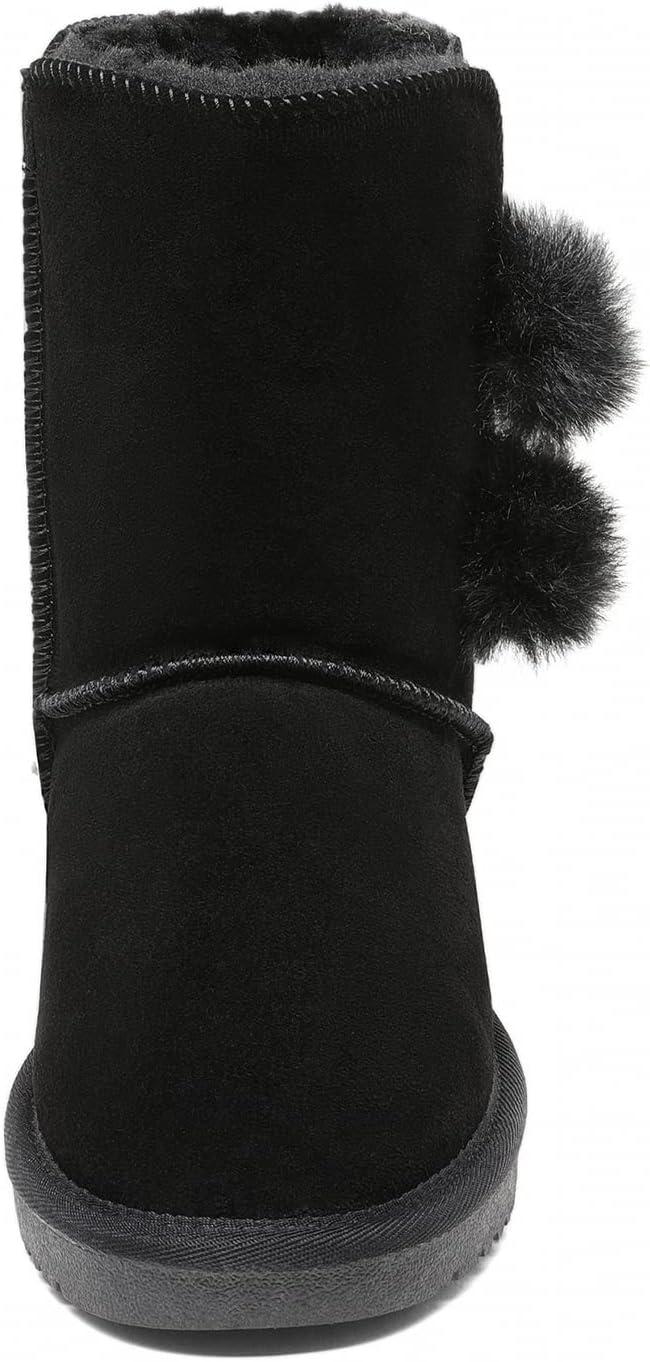 imageDREAM PAIRS Girls Boots Kids Boys Winter Snow Suede Mid Calf Boots Faux Fur Lined FuzzyChic Kids Lolly for Little KidBig KidBlack