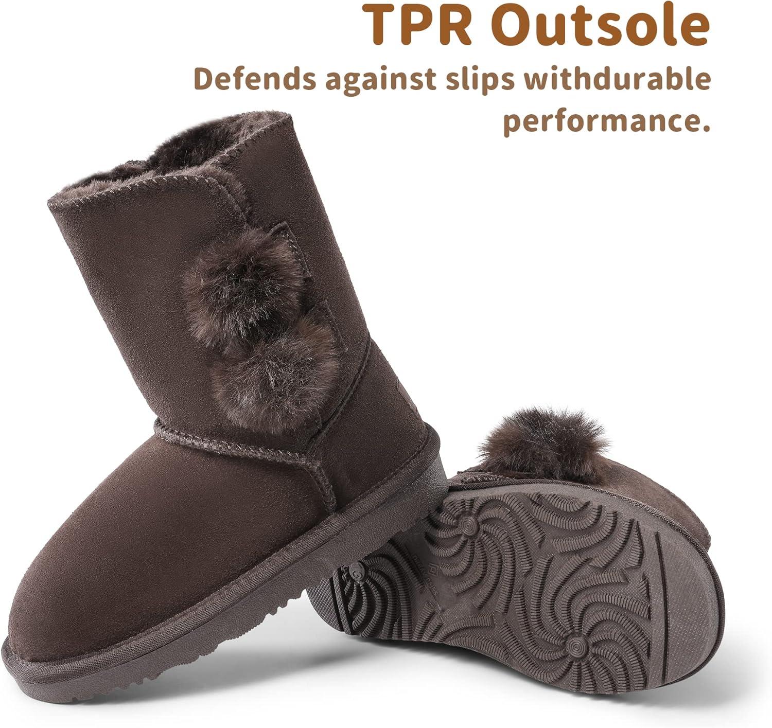 imageDREAM PAIRS Girls Boots Kids Boys Winter Snow Suede Mid Calf Boots Faux Fur Lined FuzzyChic Kids Lolly for Little KidBig KidBrown