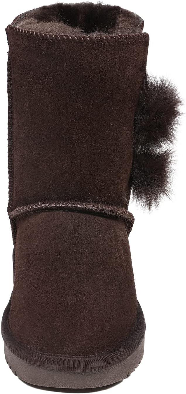 imageDREAM PAIRS Girls Boots Kids Boys Winter Snow Suede Mid Calf Boots Faux Fur Lined FuzzyChic Kids Lolly for Little KidBig KidBrown