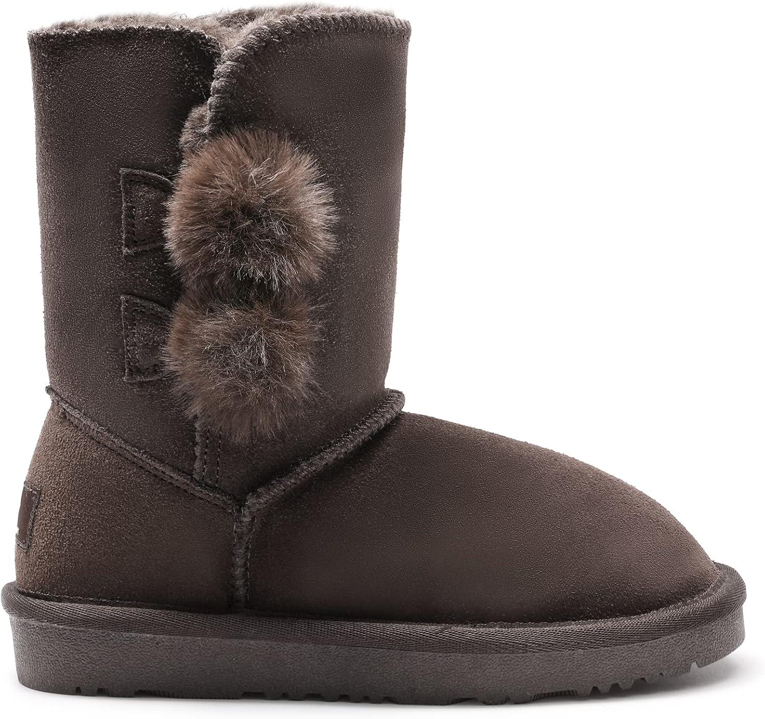 imageDREAM PAIRS Girls Boots Kids Boys Winter Snow Suede Mid Calf Boots Faux Fur Lined FuzzyChic Kids Lolly for Little KidBig KidBrown