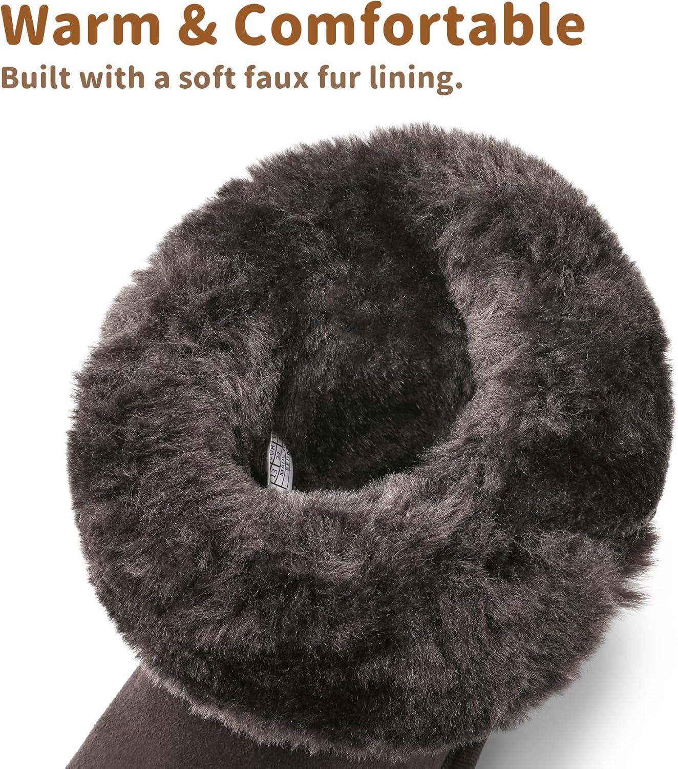 imageDREAM PAIRS Girls Boots Kids Boys Winter Snow Suede Mid Calf Boots Faux Fur Lined FuzzyChic Kids Lolly for Little KidBig KidBrown