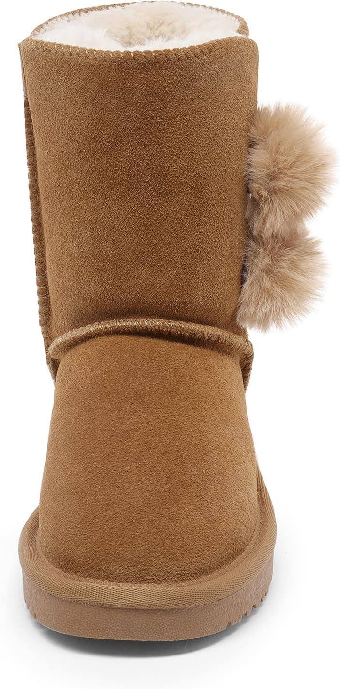 imageDREAM PAIRS Girls Boots Kids Boys Winter Snow Suede Mid Calf Boots Faux Fur Lined FuzzyChic Kids Lolly for Little KidBig KidChesnut