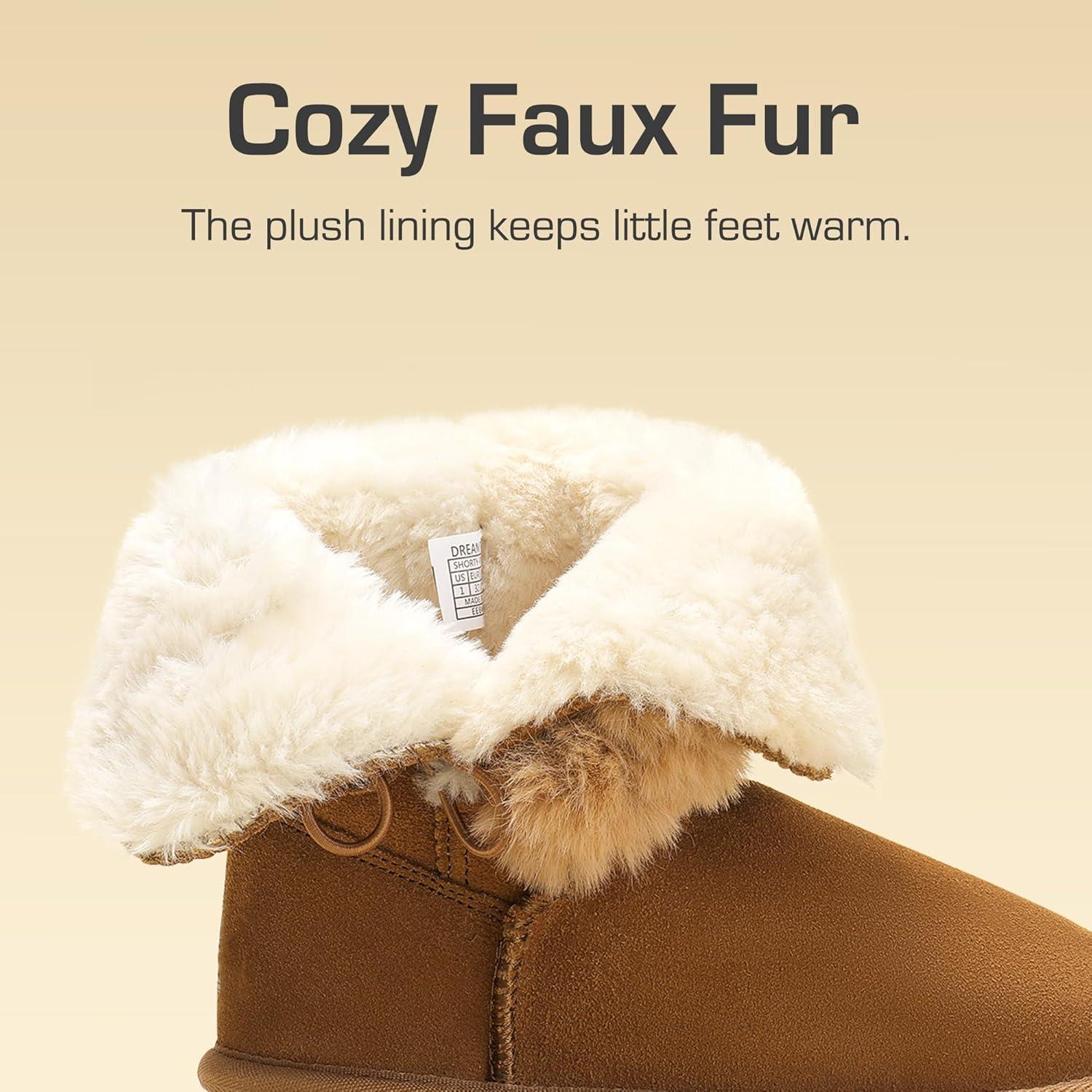 imageDREAM PAIRS Girls Boots Kids Boys Winter Snow Suede Mid Calf Boots Faux Fur Lined FuzzyChic Kids Lolly for Little KidBig KidChesnut