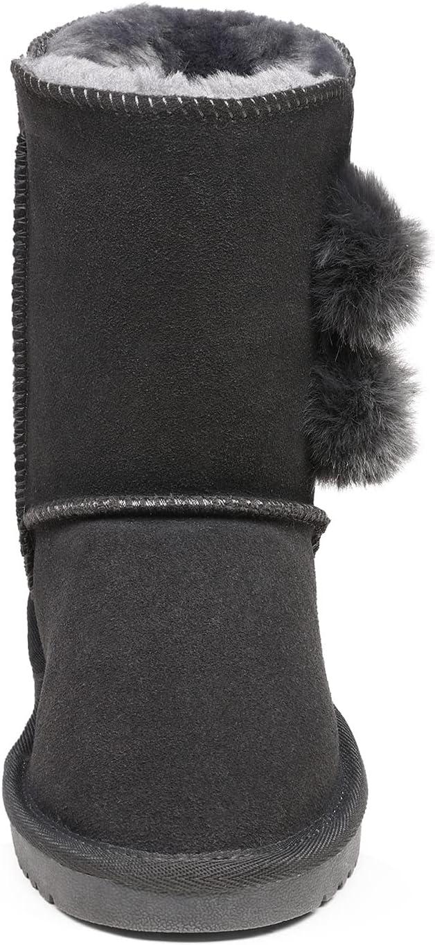 imageDREAM PAIRS Girls Boots Kids Boys Winter Snow Suede Mid Calf Boots Faux Fur Lined FuzzyChic Kids Lolly for Little KidBig KidGrey