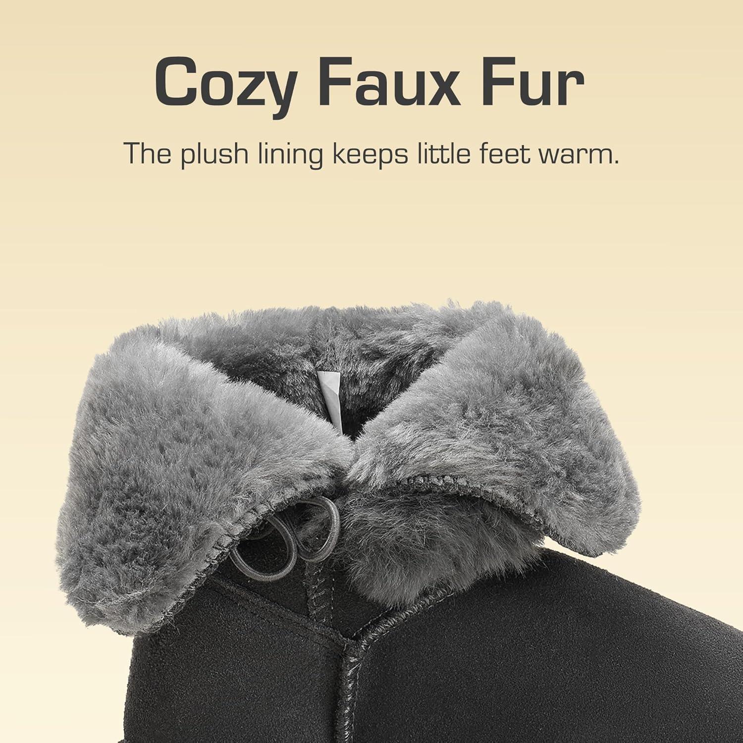 imageDREAM PAIRS Girls Boots Kids Boys Winter Snow Suede Mid Calf Boots Faux Fur Lined FuzzyChic Kids Lolly for Little KidBig KidGrey