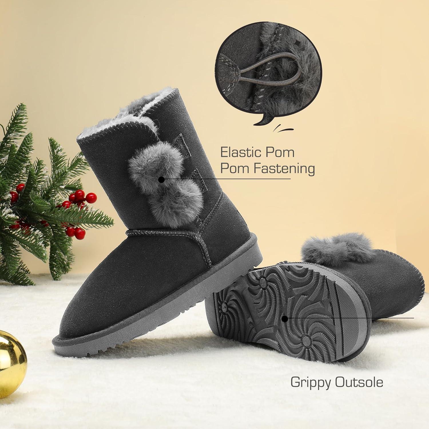 imageDREAM PAIRS Girls Boots Kids Boys Winter Snow Suede Mid Calf Boots Faux Fur Lined FuzzyChic Kids Lolly for Little KidBig KidGrey