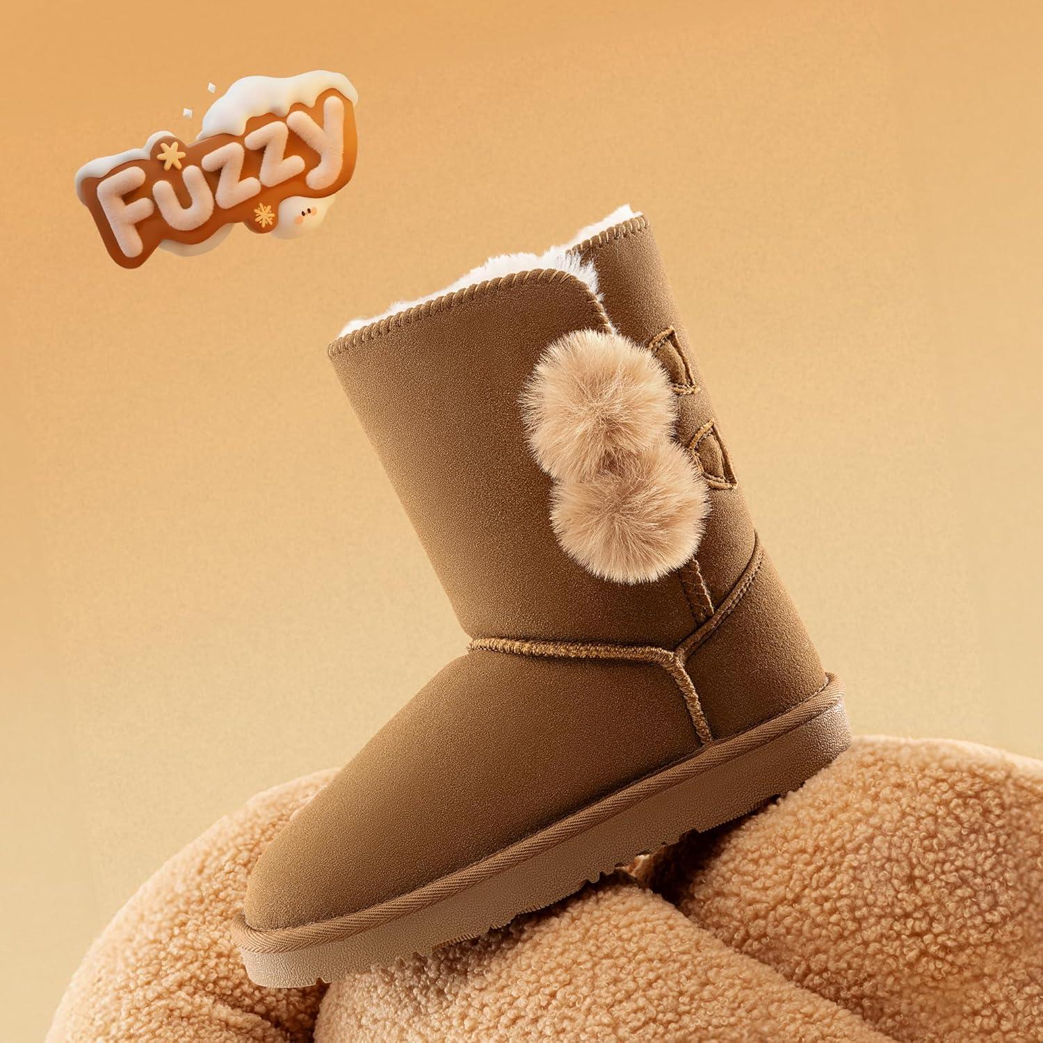 imageDREAM PAIRS Girls Boots Kids Boys Winter Snow Suede Mid Calf Boots Faux Fur Lined FuzzyChic Kids Lolly for Little KidBig KidLight Brown