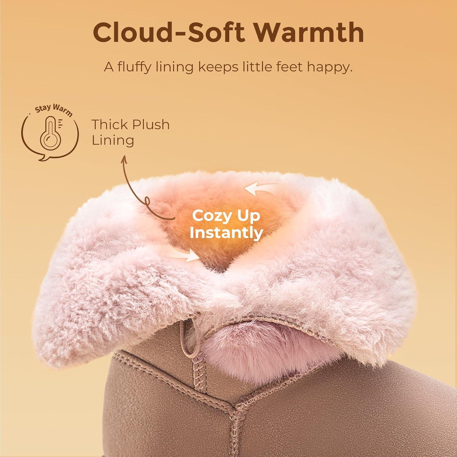 imageDREAM PAIRS Girls Boots Kids Boys Winter Snow Suede Mid Calf Boots Faux Fur Lined FuzzyChic Kids Lolly for Little KidBig KidLight Pink