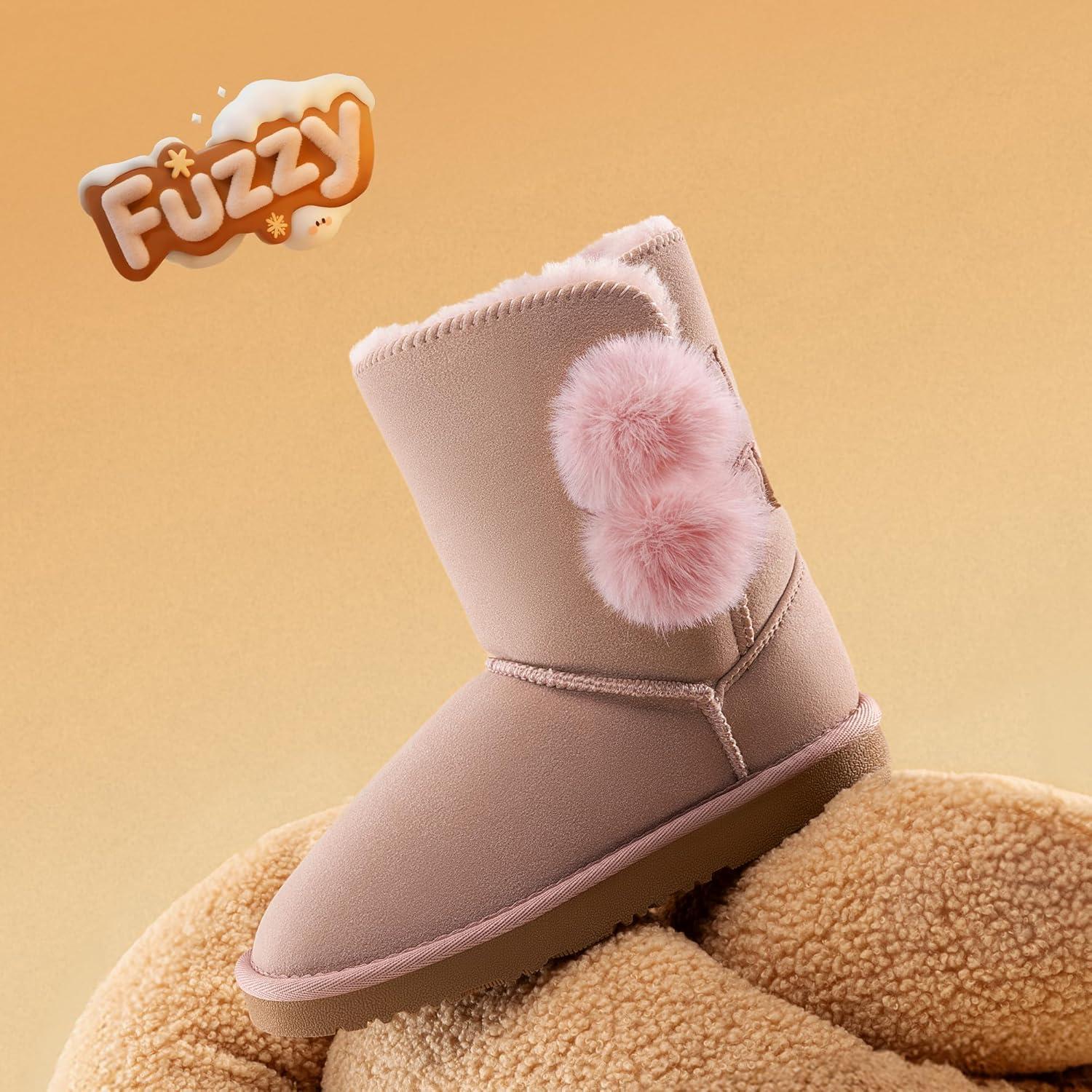imageDREAM PAIRS Girls Boots Kids Boys Winter Snow Suede Mid Calf Boots Faux Fur Lined FuzzyChic Kids Lolly for Little KidBig KidLight Pink