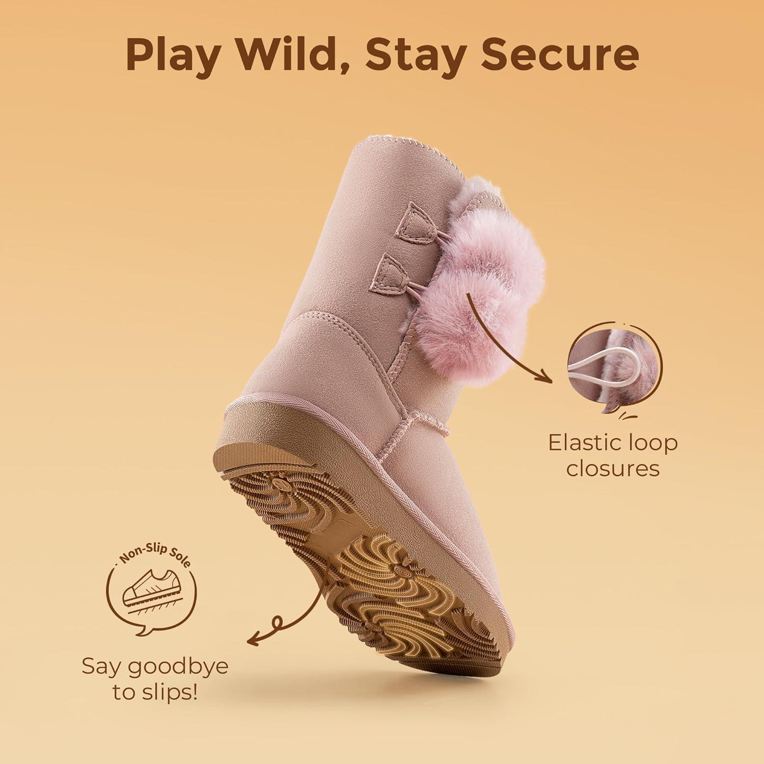 imageDREAM PAIRS Girls Boots Kids Boys Winter Snow Suede Mid Calf Boots Faux Fur Lined FuzzyChic Kids Lolly for Little KidBig KidLight Pink