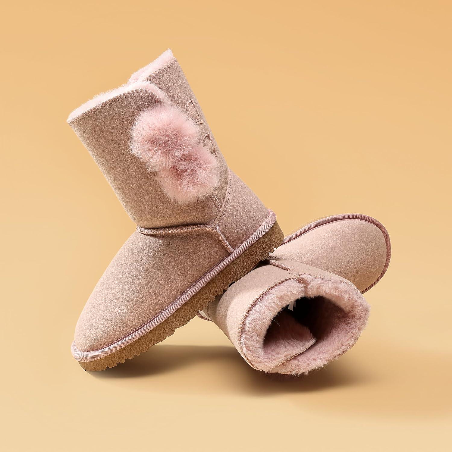 imageDREAM PAIRS Girls Boots Kids Boys Winter Snow Suede Mid Calf Boots Faux Fur Lined FuzzyChic Kids Lolly for Little KidBig KidLight Pink