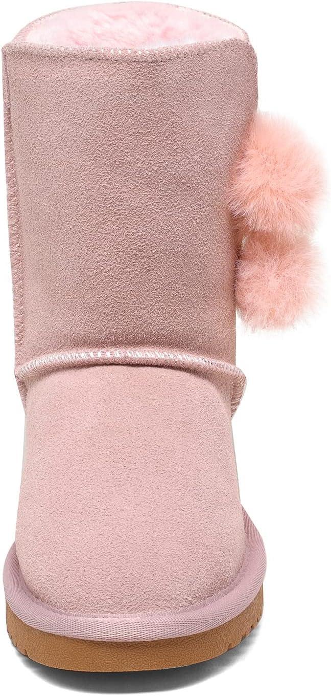 imageDREAM PAIRS Girls Boots Kids Boys Winter Snow Suede Mid Calf Boots Faux Fur Lined FuzzyChic Kids Lolly for Little KidBig KidPink