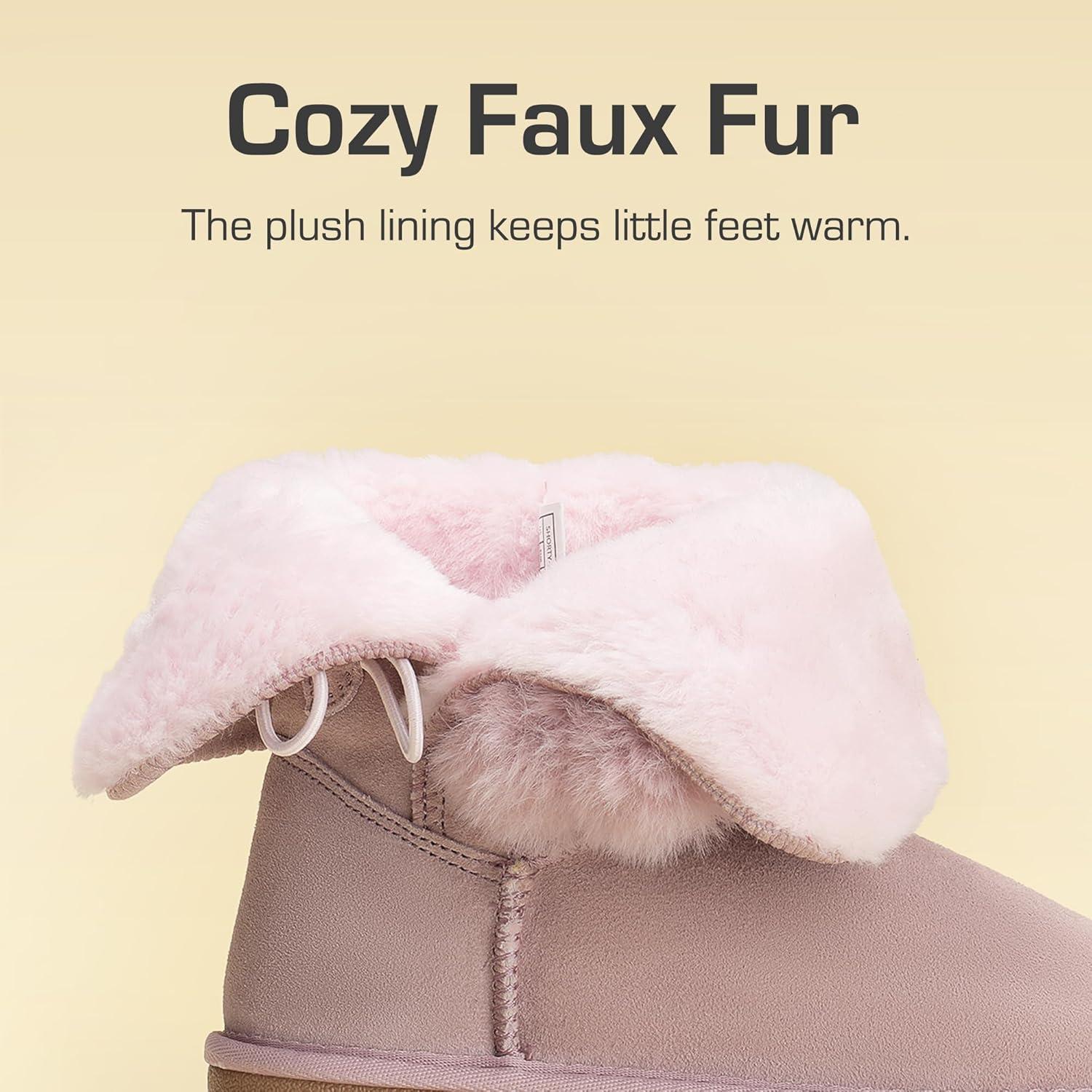 imageDREAM PAIRS Girls Boots Kids Boys Winter Snow Suede Mid Calf Boots Faux Fur Lined FuzzyChic Kids Lolly for Little KidBig KidPink