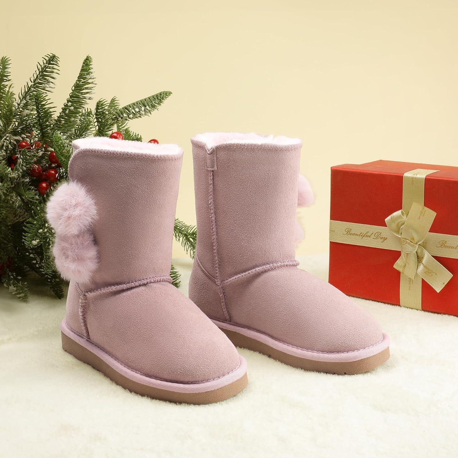 imageDREAM PAIRS Girls Boots Kids Boys Winter Snow Suede Mid Calf Boots Faux Fur Lined FuzzyChic Kids Lolly for Little KidBig KidPink