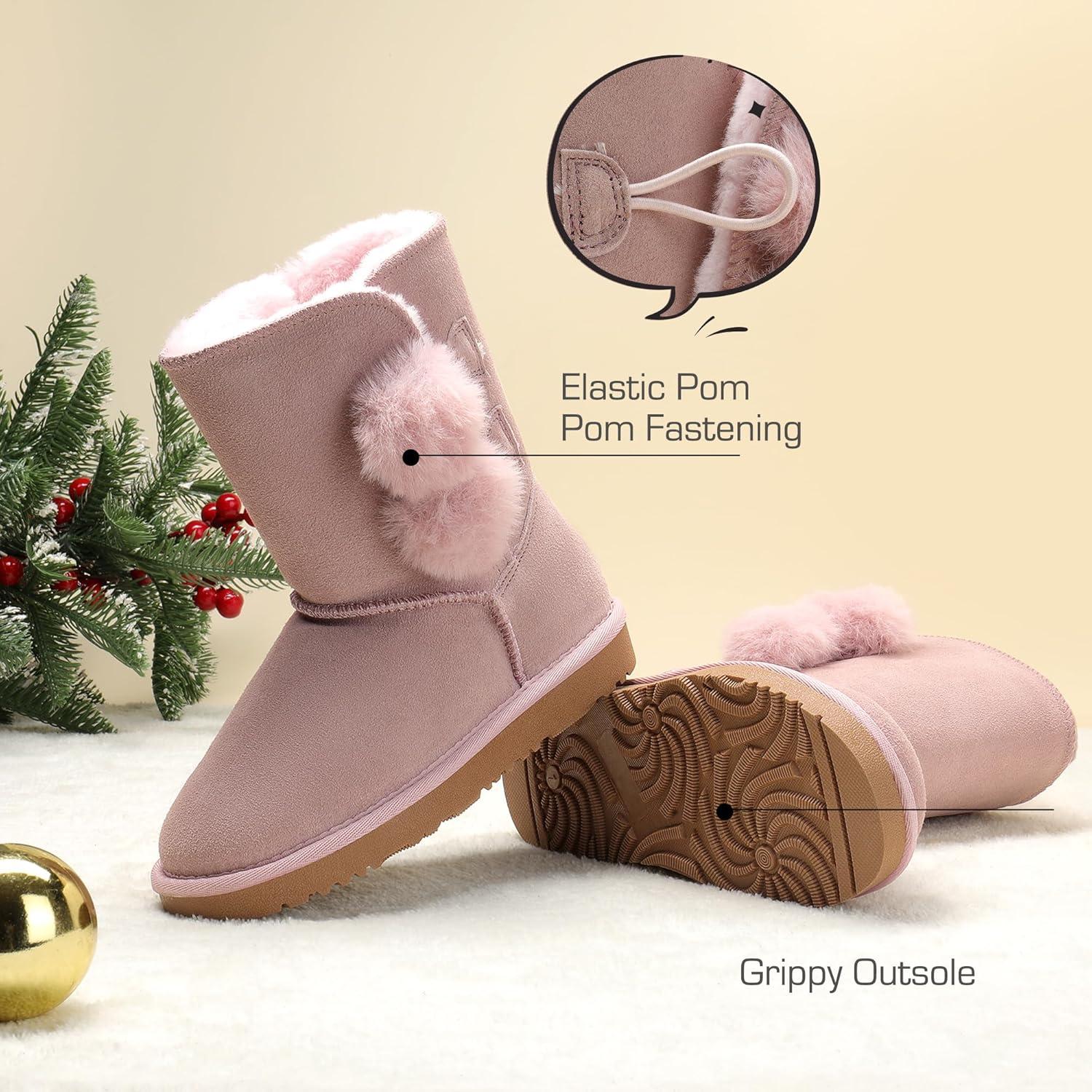 imageDREAM PAIRS Girls Boots Kids Boys Winter Snow Suede Mid Calf Boots Faux Fur Lined FuzzyChic Kids Lolly for Little KidBig KidPink