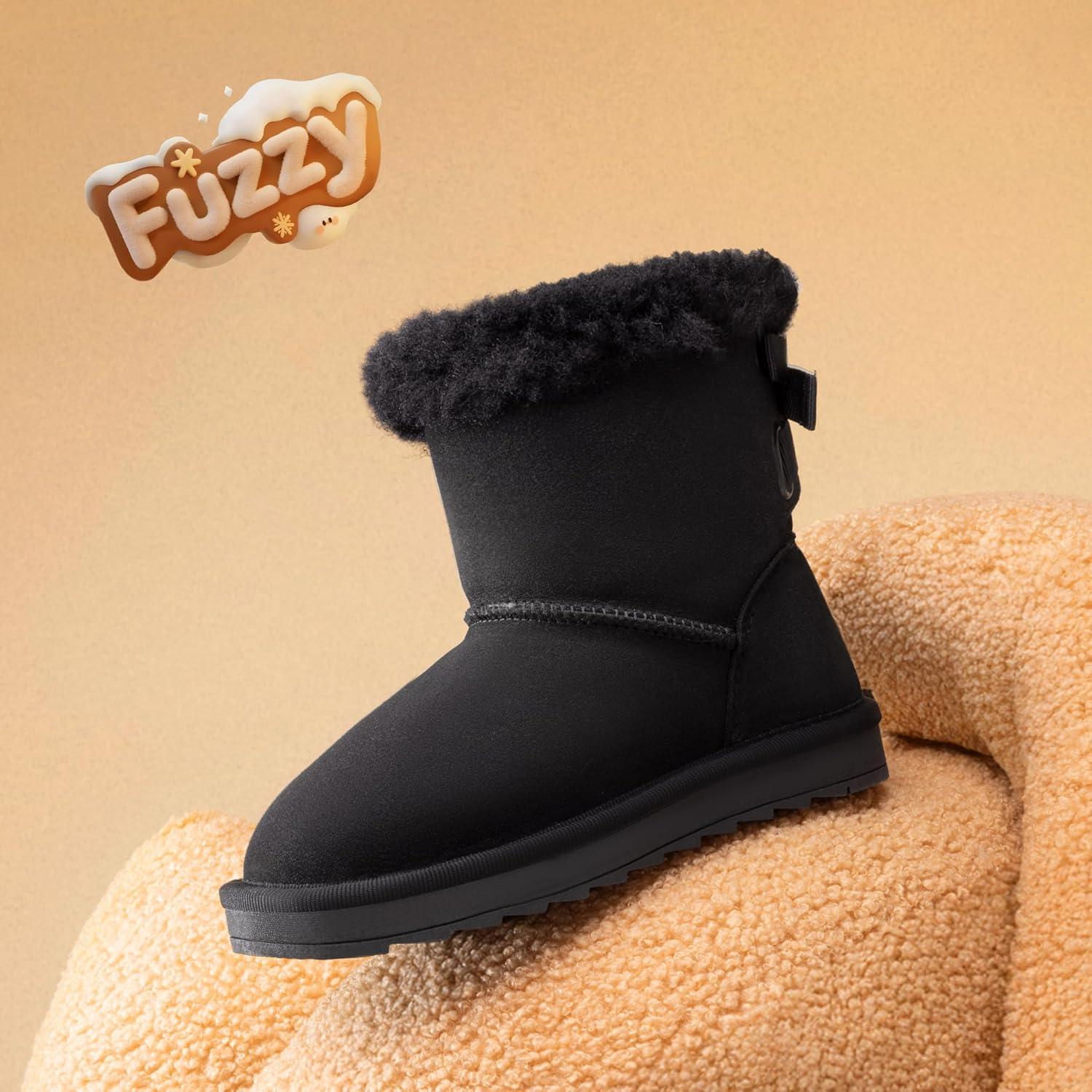 imageDREAM PAIRS Girls Boots Kids Winter Faux Fur Warm Snow Ankle FuzzyChic Kids Bow Boots for ToddlerLittle KidBlack
