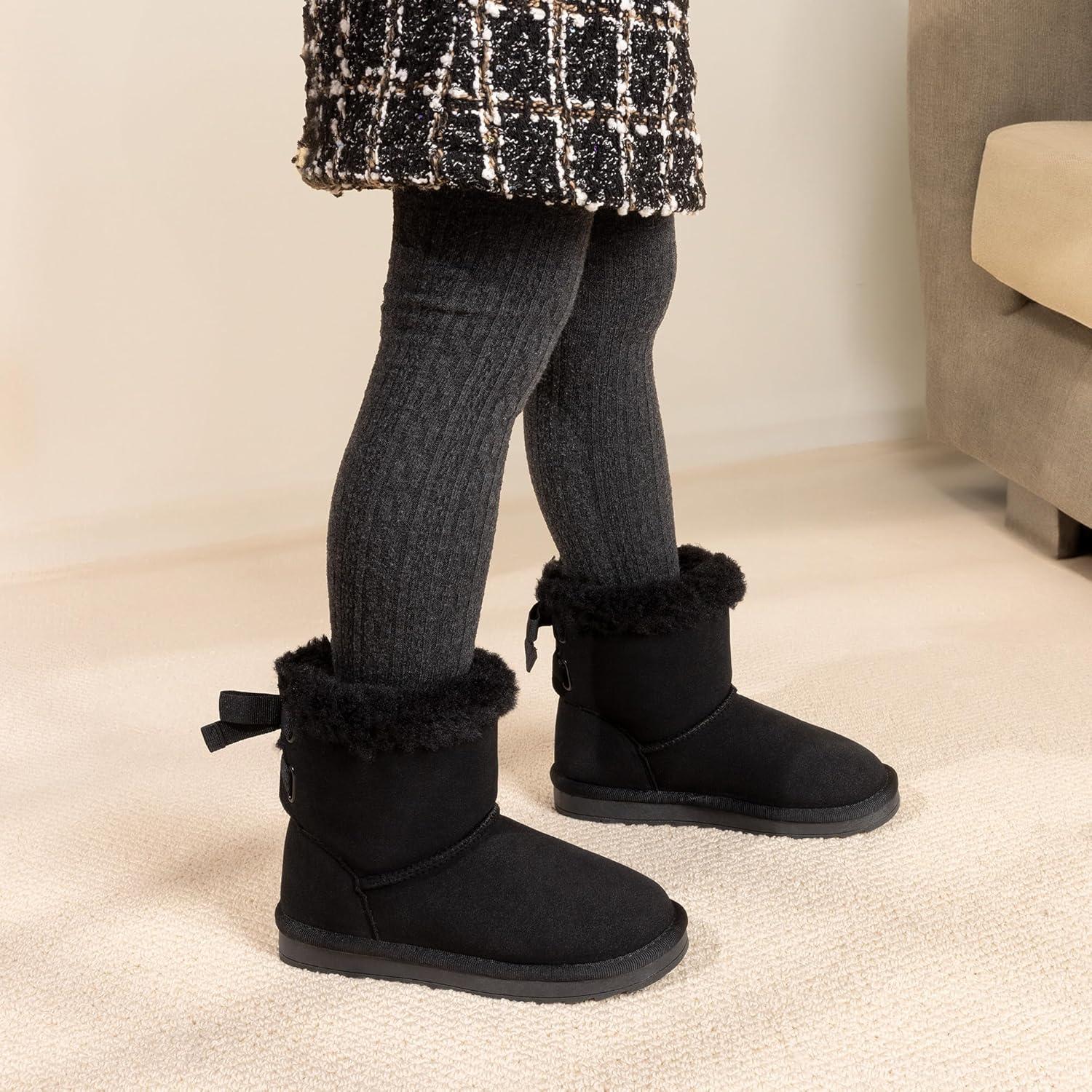 imageDREAM PAIRS Girls Boots Kids Winter Faux Fur Warm Snow Ankle FuzzyChic Kids Bow Boots for ToddlerLittle KidBlack