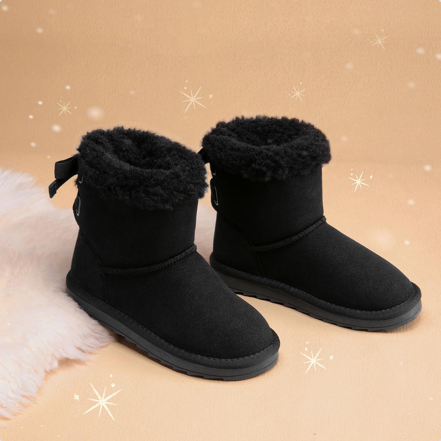 imageDREAM PAIRS Girls Boots Kids Winter Faux Fur Warm Snow Ankle FuzzyChic Kids Bow Boots for ToddlerLittle KidBlack