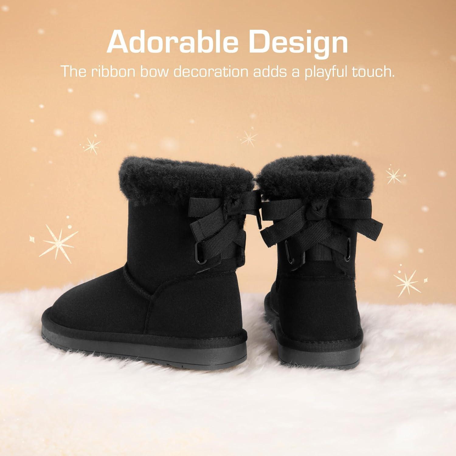 imageDREAM PAIRS Girls Boots Kids Winter Faux Fur Warm Snow Ankle FuzzyChic Kids Bow Boots for ToddlerLittle KidBlack