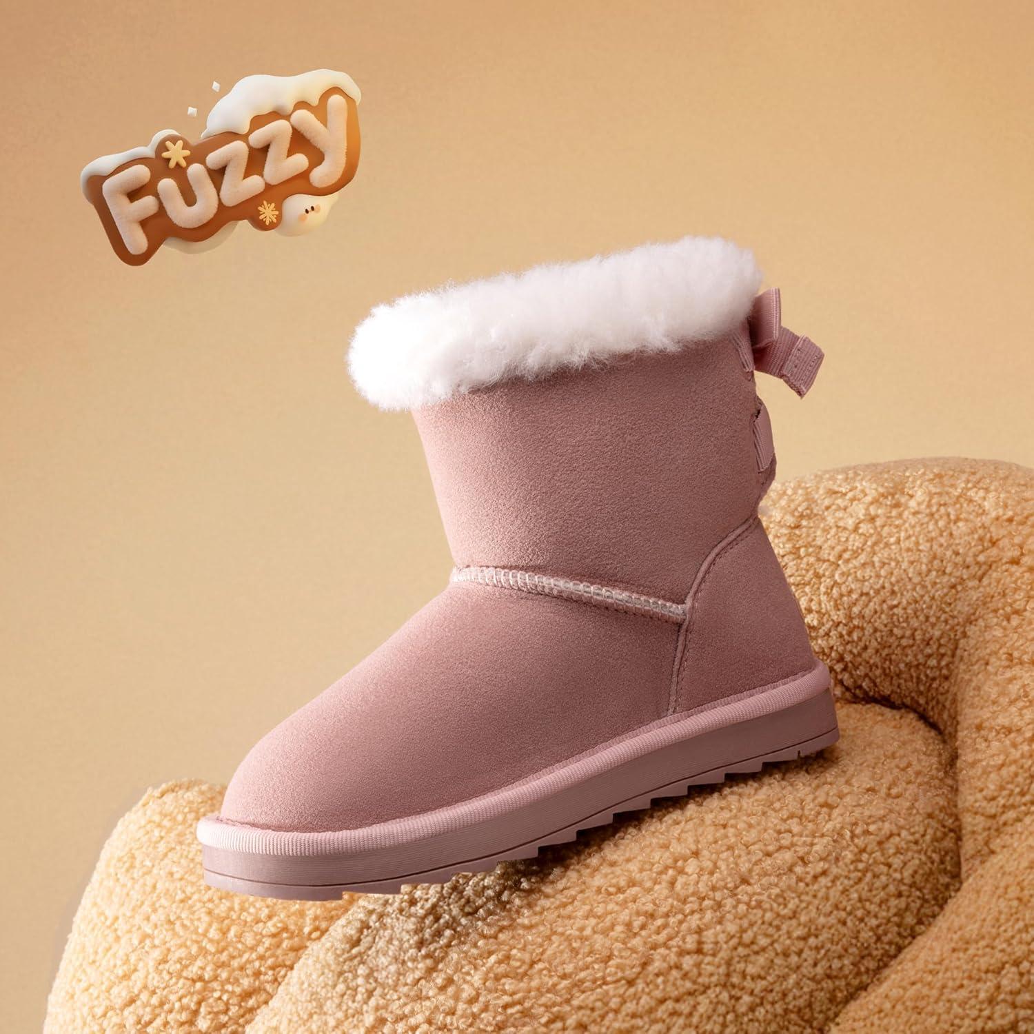 imageDREAM PAIRS Girls Boots Kids Winter Faux Fur Warm Snow Ankle FuzzyChic Kids Bow Boots for ToddlerLittle KidPink