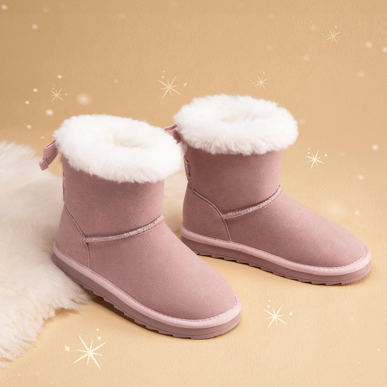 imageDREAM PAIRS Girls Boots Kids Winter Faux Fur Warm Snow Ankle FuzzyChic Kids Bow Boots for ToddlerLittle KidPink