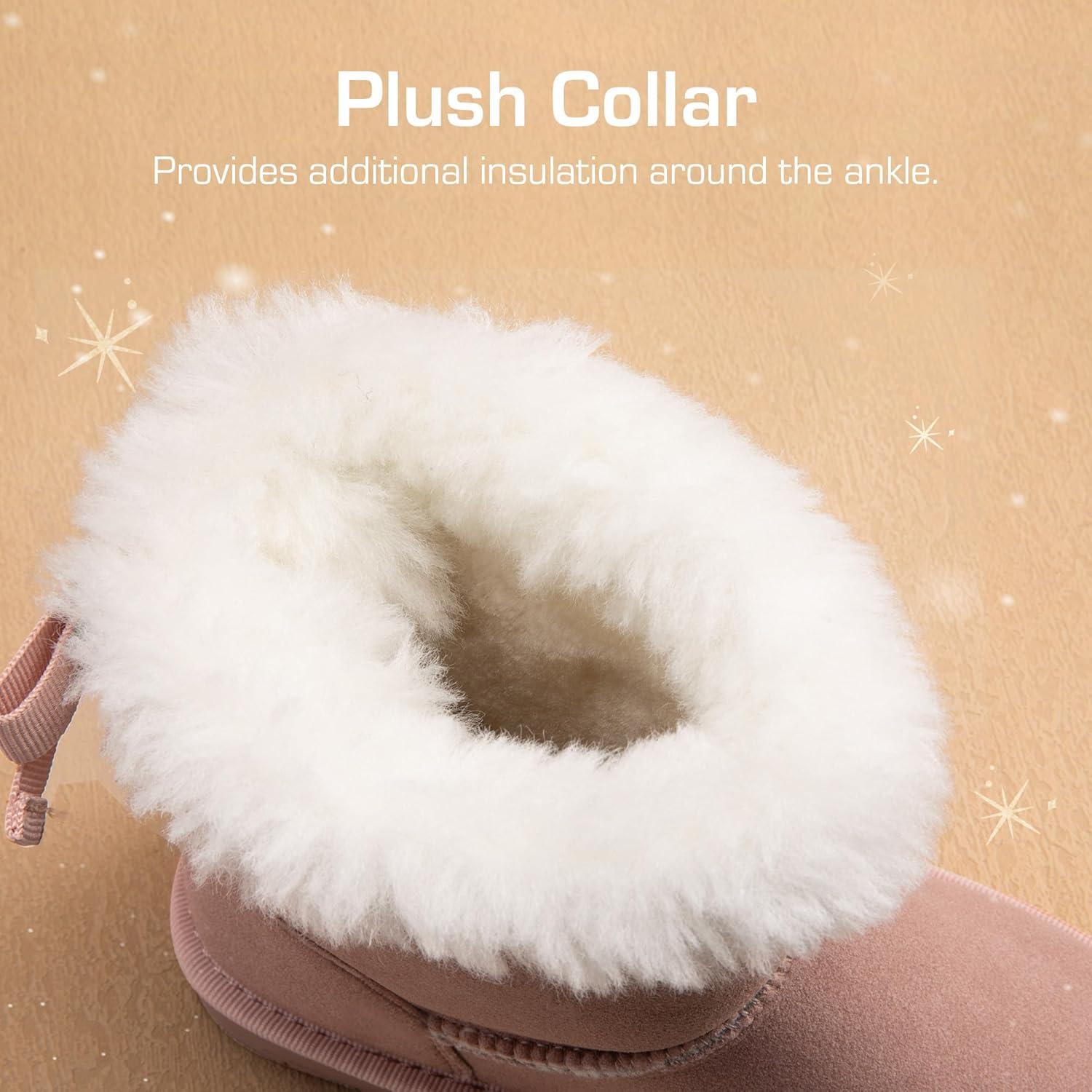 imageDREAM PAIRS Girls Boots Kids Winter Faux Fur Warm Snow Ankle FuzzyChic Kids Bow Boots for ToddlerLittle KidPink